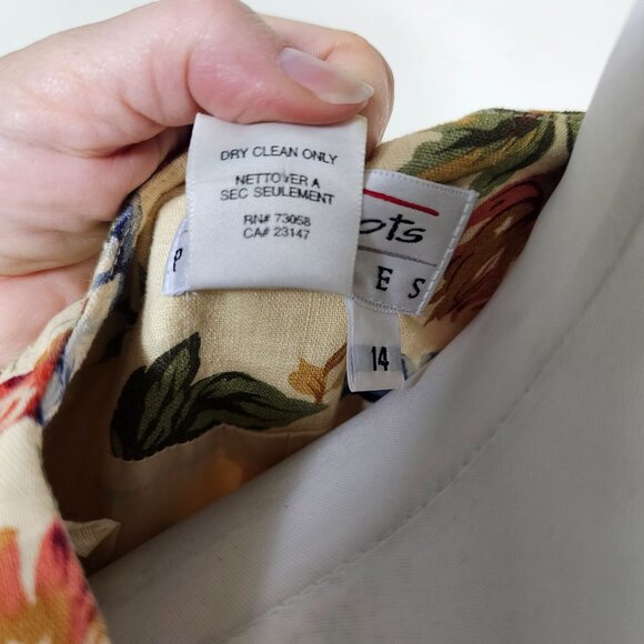 VTG 90s Talbots Floral Linen Blend Dress 14P Midi Button Up Prairie Cottagecore - Picture 8 of 12